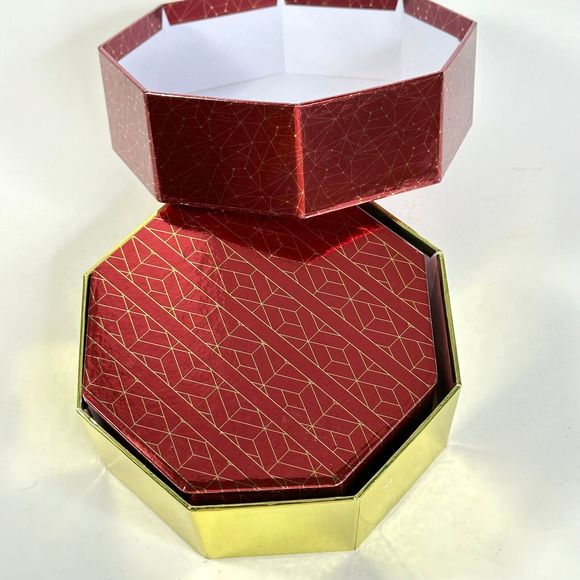 Nested Boxes Set of 5 Red and Gold Stackable with Lids - Picture 9 of 9